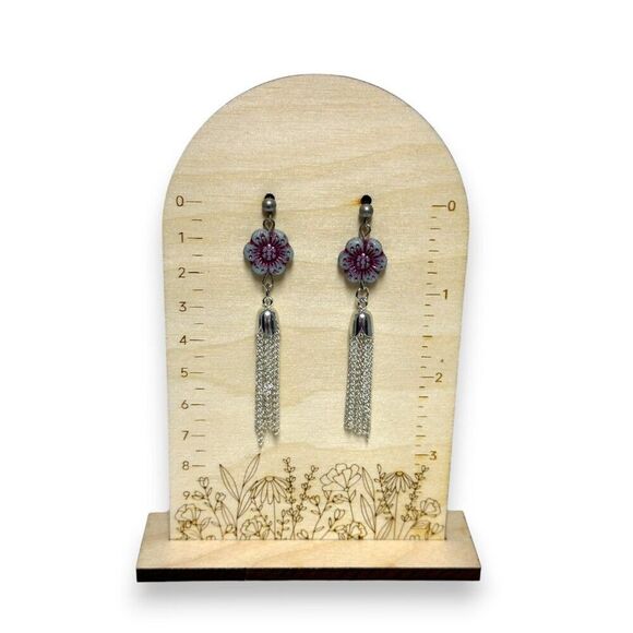 Wild Rose Flower Chain Tassel Earrings Stainless Steel Posts - Picture 10 of 10